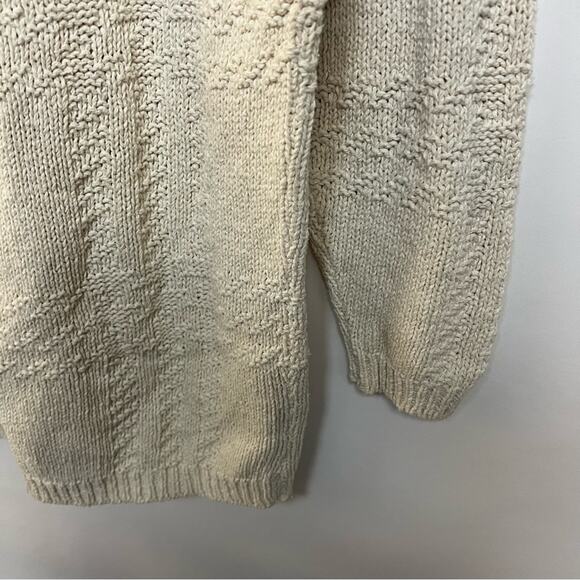 80s Vintage Cream Nova Check Plaid Embroidered Sweater Mock Neck Pullover Small - Picture 6 of 9